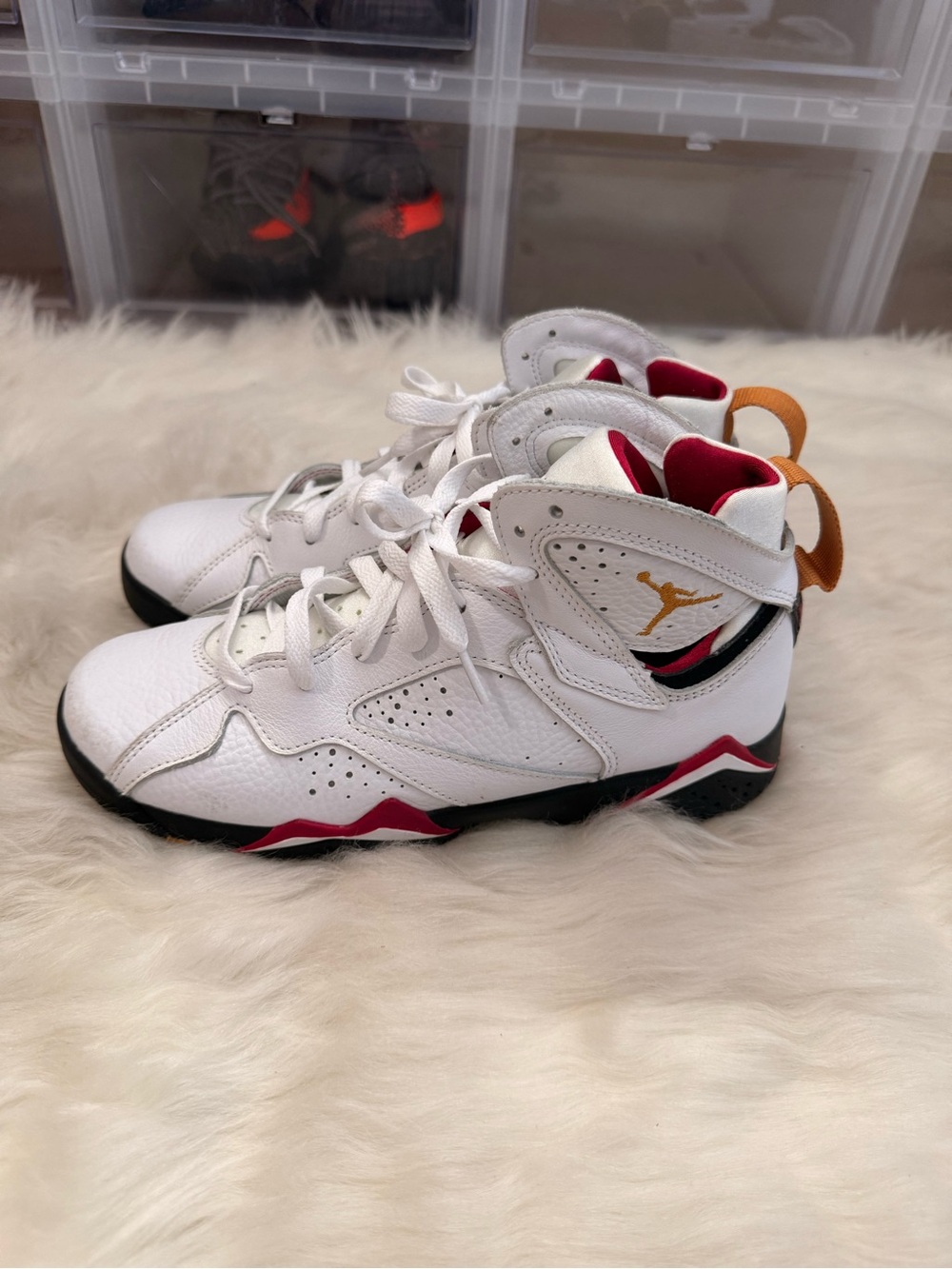 Jordan 7 ( Cardinals) White/Red/Gold Basketball Sneakers